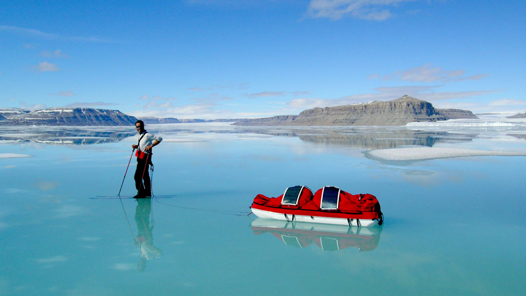  John Dunn in early summer sledding mode on Croker Bay 